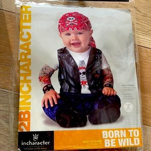 Baby rocker costume (jumpsuit style) with rag cap. Size XS (0-6) months.